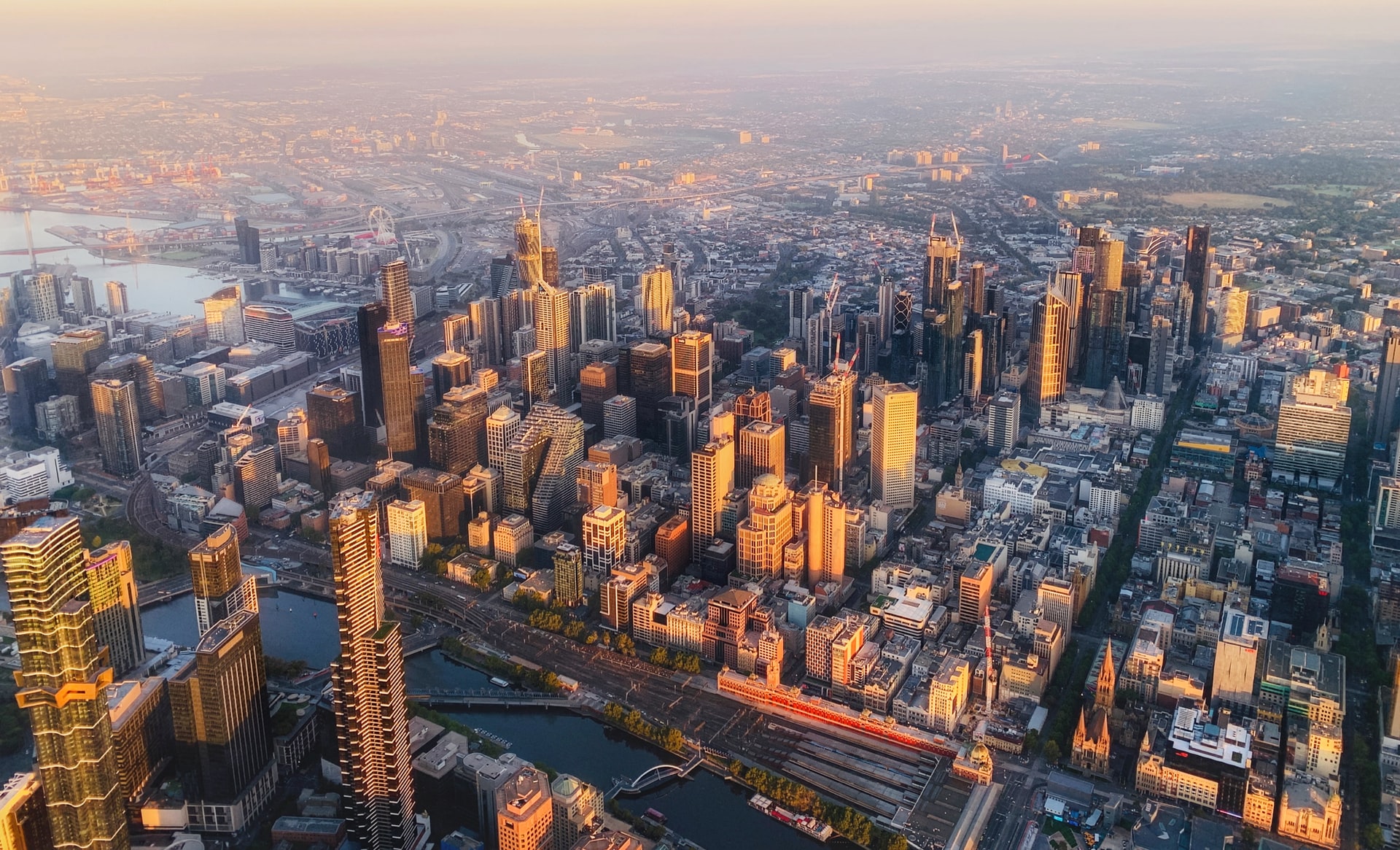 Sunset view over the Melbourne CBD